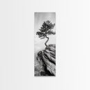 Lone Pine Tree, Minimal Nature, Tranquil Cliff Scene, Zen Forest Print, Framed Canvas Print, Japandi Wall Art, Entryway Tree Print, Nature Minimalism