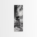 Lifeguard Tower, Beach Vibes, Ocean Escape, Dramatic Sky, Framed Canvas Print, Surf Shack Decor, Coastal Bedroom Wall Art, Minimal Beach Art