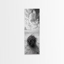Beach Tumbleweed, Windy Dune, Coastal Drift, Seaside Simplicity, Monochrome Shoreline Framed Canvas Print, Bathroom Beach Wall Decor