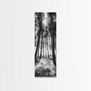 Pine Forest Glow, Woodland Landscape, Monochrome Nature, Boho Style, Framed Canvas Print, Entryway Print, Living Room Wall Art, Game Room Art