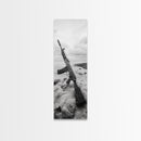War Relic, AK Rifle, Surreal Beach Scene, Framed Canvas Print, Bold Statement Art, Bachelor Pad or Office Decor, Rustic Industrial Style