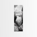 Tide Pool, Coastal Reflection, Tranquil Cove, Cloudy Sky, Framed Canvas Print Zen Bathroom Art, Minimalist Nature Wall Decor, Neutral Modern Style