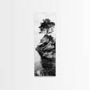 Lone Tree, Rock Island, Tranquil Coast, Nature Strength, Framed Canvas Print Cabin Wall Art, Minimalist Tree Print, Nordic Nature Living Room Decor