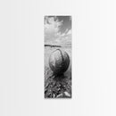 Weathered Buoy Ball, Rustic Coastal, Beach Decor, Nautical Minimalism, Framed Canvas Print, Bathroom Wall Art, Ocean Inspired Design