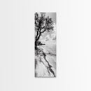 Serene Beach Tree, Calm Ocean Coast, Black White Shoreline, Framed Canvas Print, Coastal Entryway Decor, Minimal Nature Wall Art