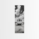 Vintage Camper, Cloudy Sky, Wanderlust Life, Desert Minimalism, Framed Canvas Print, Retro Travel Wall Art, Boho Bedroom Print, Office Art