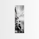 Rocky Shoreline, Coastal Calm, Seaside Mist, Canvas Print, Black White Minimalist Wall Art, Serene Bedroom or Bathroom Decor