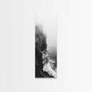 Foggy Cliffs, Moody Coast, Dramatic Seascape, Framed Canvas Print, Modern Dark Aesthetic Art, Minimalist Living Room Wall Decor