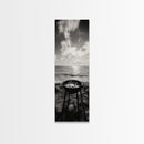 Smoky Grill, Seaside BBQ, Coastal Cooking, Framed Canvas Print, Rustic Outdoor Kitchen Art, Summer Vibes Wall Decor, Moody Beach Scene