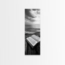 Seaside Book, Ocean Reading, Stormy Sky, Canvas Print, Cozy Beach House Art, Library Decor, Literary Wall Art, Moody Coastal Style