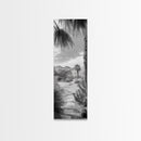 Desert Path, Palm Trees, Serene Escape, Tranquil Garden, Monochrome Landscape, Framed Canvas Print, Entryway Wall Art, Nature Minimal