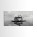 Floating Cabin, Lake House, Calm Waters, Dreamy Isolation Art, Canvas Print, Minimalist Living Room Wall Art, Coastal Style