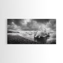 Arctic Iceberg Shore, Moody Cloud Sky, Frozen Water Landscape, Framed Canvas Print, Office Wall Art, Nordic Minimalist Art