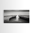 Ocean Rock Split, Calm Seascape Horizon, Monochrome Photography, Canvas Print, Bathroom Wall Art, Zen Coastal Aesthetic, Office Wall Art