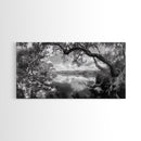 Tree Arch Reflection, Tranquil River View, Nature Canopy Water, Framed Canvas Print, Bedroom Wall Art, Zen Landscape Art, Cabin Decor
