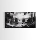 Coastal Forest View, Mountain Sea Horizon, Romantic Nature Scene, Framed Canvas Print, Living Room Wall Art, Vintage Landscape