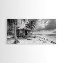 Tropical Hut, Palm Tree Scene, Island Escape Photo, Framed Canvas Print, Beach House Wall Art, Rustic Boho Coastal Decor, Nature Scene