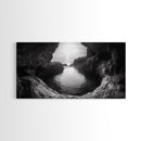 Ocean Cave Sunset, Seascape Art, Black and White Photography, Coastal Decor, Minimalist Style, Canvas Print, Bathroom Wall Art