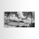 Tropical Beach View, Palm Tree Paradise, Black and White Island, Coastal Wall Decor, Canvas Print, Boho Living Room Art, Office Wall Art