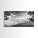 Volleyball Net, Coastal Leisure Scene, Bright Beach Vibe, Framed Canvas Print, Game Room Wall Art, Sporty Summer Beach Style
