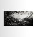 Stormy Shore, Erosion Roots, Driftwood Beach, Nature Drama, Framed Canvas Print, Moody Wall Art, Fall Living Room Decor, Dark Rustic Style
