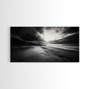 Stormy Coast, Dramatic Sky, Ocean Dusk, Monochrome Landscape, Framed Canvas Print, Bedroom Wall Art, Minimalist Coastal Decor