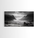 Foggy Valley, Highland Mist, Mountain View, Serene Landscape, Framed Canvas Print, Office Wall Art, Nature Escape, Zen Mountains