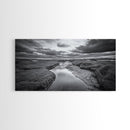 Marshland Serenity, River Flow, Cloudy Mood, Nature Calm, Framed Canvas Print, Coastal Wall Art, Bathroom Tranquil Landscape