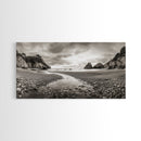 Coastal Pebble Beach, Pacific Shoreline, Serene Nature Landscape, Framed Canvas Print, Neutral Bedroom or Fall Living Room Wall Art