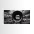 Storm Drain Pipe, Industrial Perspective, Moody Cloudscape, Framed Canvas Print, Urban Loft Decor or Dramatic Modern Wall Art