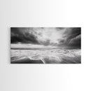 Stormy Sea, Ocean Waves, Monochrome Seascape, Dramatic Beach View, Framed Canvas Print, Nautical Wall Art, Bathroom Coastal Decor