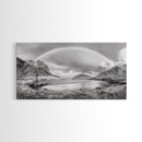 Rainbow, River Valley, Highland Scene, Minimalist Landscape Art, Framed Canvas Print, Entryway Decor, Rustic Nature Print, Calming Wall Art