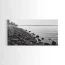 Shoreline Rocks, Quiet Water, Still Landscape, Coastal Photography, Canvas Print, Minimalist Office Art, Calm Nature Scene