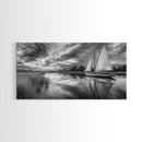 Sailboat Reflection, Tranquil River, Nautical Scene, Black White, Framed Canvas Print, Coastal Decor, Beach House Wall Art, Ocean Minimalism