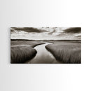 Winding River, Marsh Grass, Nature Path, Sepia Tones, Framed Canvas Print, Country Wall Art, Entryway Decor, Rustic Landscape Aesthetic