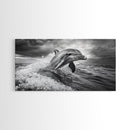 Leaping Dolphin, Ocean Life, Marine Animal, Waves Splashing, Framed Canvas Print, Coastal Kids Room Art, Beach House Decor