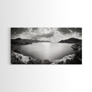 Ocean Sunset View, Mountain Coast Landscape, Black and White Art, Canvas Print, Minimalist Decor, Living Room Wall Art, Tranquil Home Style