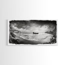 Shipwreck Beach Scene, Dramatic Coastline, Black and White Decor, Framed Canvas Print, Moody Art, Coastal Wall Art, Rustic Bedroom Print