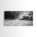 Stormy Beach House, Coastal Decor, Monochrome Photography, Beachfront Scene, Canvas Print, Moody Ocean Wall Art, Bedroom Coastal Wall Decor