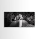 Ocean Cave Flow, Coastal Rock Wall Art, Moody Nature Seascape, Black White Beach Decor, Boho Bathroom Accent, Canvas Print, Monochrome Art