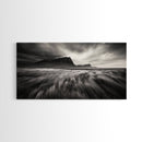 Grassy Plains, Stormy Sky, Dramatic Mountain, Monochrome Field, Canvas Print, Modern Minimalist Art, Office Wall Decor, Moody Wall Art