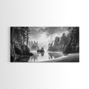 Forest Coast, Secluded Beach, Ocean Rocks, Misty Trees, Framed Canvas Print, Nature Wall Art, Living Room Decor, Moody Landscape