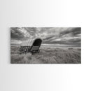 Prairie Wagon, Coastal Grass, Covered Cart, Western Landscape, Framed Canvas Print, Rustic Fall Art, Living Room Wall Decor