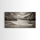Secluded Beach Cove, Coastal Seascape, Sepia Landscape Art, Framed Canvas Print, Bathroom or Bedroom Wall Decor, Nature Inspired