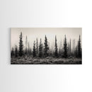 Misty Pines, Evergreen Forest, Morning Fog, Monochrome Nature, Canvas Print, Fall Entryway Wall Art, Woodland Boho Home Decor