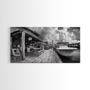 Dockside Market, Nautical Vibes, Fishing Village, Framed Canvas Print, Coastal Kitchen Art, Rustic Decor, Oceanfront Life Scene