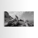 Coastal Driftwood, Beach Landscape, Pebble Shore Scene, Natural Decor Accent, Canvas Print, Relaxed Vibe, Entryway or Den Wall Art
