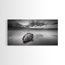 Beach Leaf Still, Autumn Nature Scene, Calm Ocean Shoreline, Canvas Print, Fall Bathroom Wall Art, Neutral Earth Tone Decor