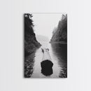 Driftwood Log, River Pass, Nature Silence, Misty Gorge, Framed Canvas Print, Office Wall Art, Modern Nature Decor, Moody Forest Style
