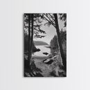 Woodland Cove Path, Tranquil Forest Scene, Nature Escape Art, Canvas Print, Cabin Wall Art, Coastal Boho Decor, Black White Landscape
